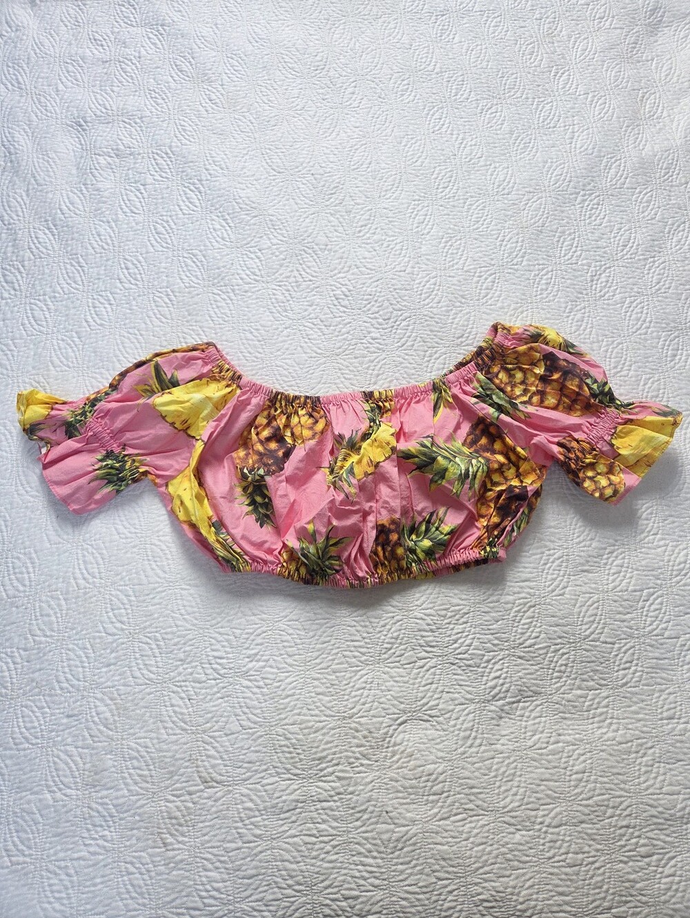 RARE! Dolce & Gabbana Pink Pineapple Print Off-Shoulder Crop Top. Size Medium.